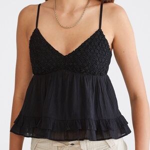 Aeropostale Black Ruffled Tank Top